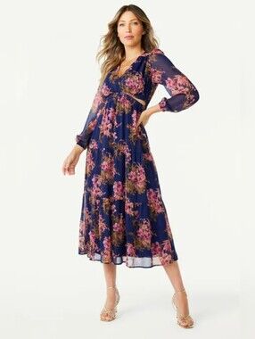 Floral Long Sleeve Maxi Dress Size M